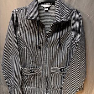 Christopher & Banks Navy Blue Pinstriped Zip-Up Jacket - Women’s Size Small